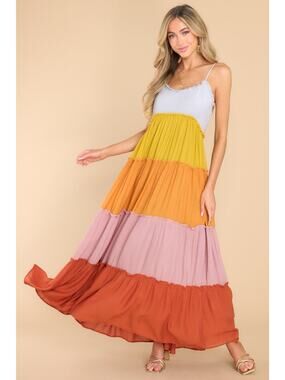 Sweet Lemon Dress Womens 1x Plus Size Tiered Sundress Spaghetti Straps Prairie